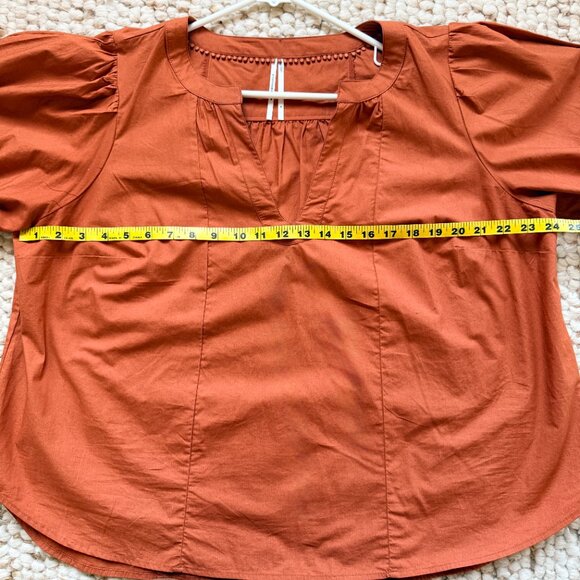 Anthropologie Puff-Sleeve Sculpted Blouse | Burnt Orange (1X) - Picture 6 of 7